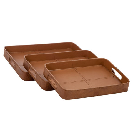 Ensemble de 3 plateaux en similicuir marron clair 47X37X5CM J-Line