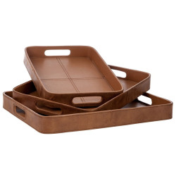 Ensemble de 3 plateaux en similicuir marron clair 47X37X5CM J-Line