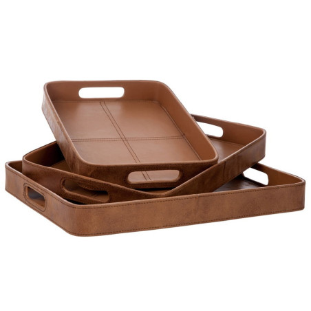 Ensemble de 3 plateaux en similicuir marron clair 47X37X5CM J-Line