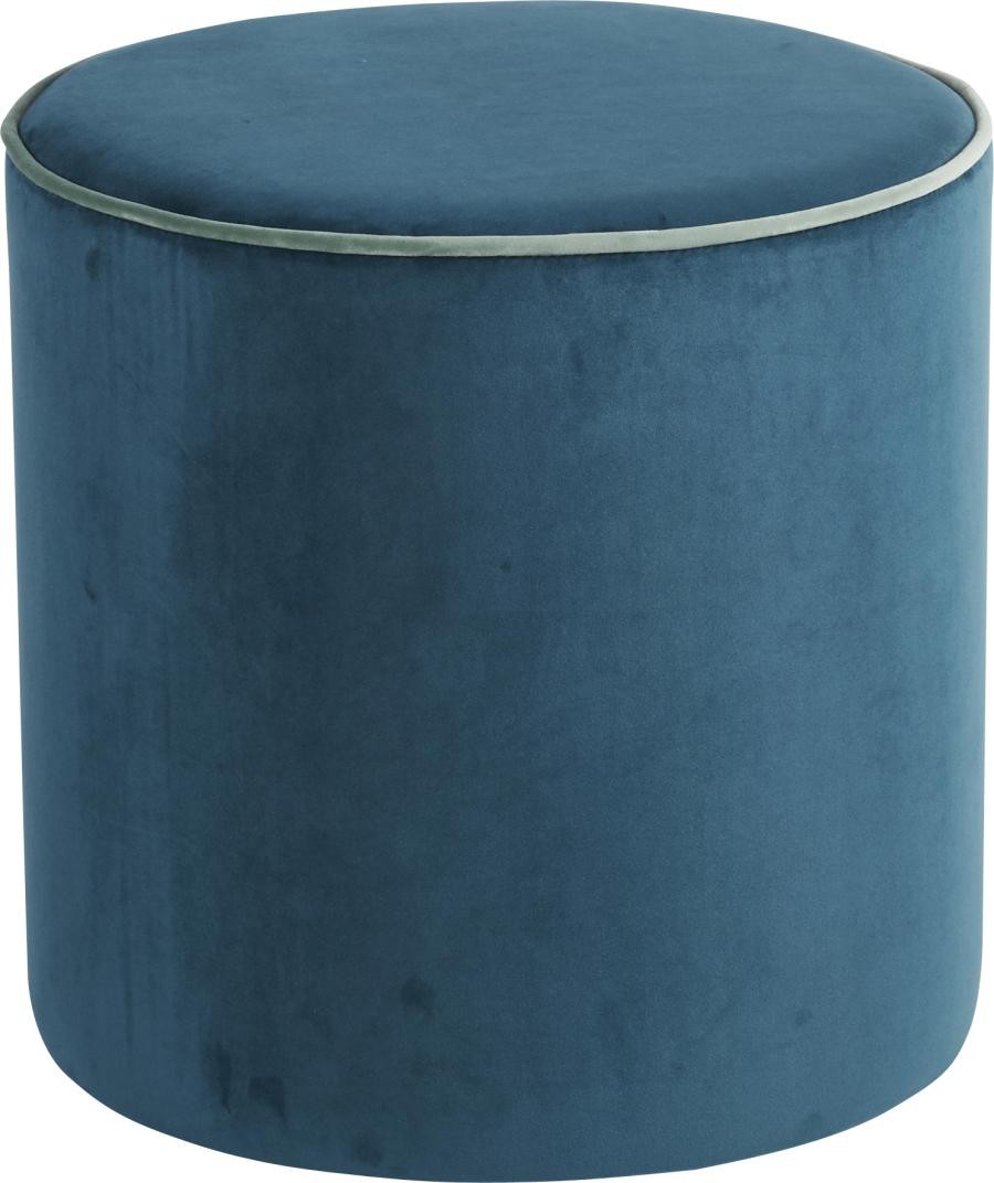 Pouf Rond Velours Bleu Canard Vert De Gris D40xh40cm Lot De 2 Han