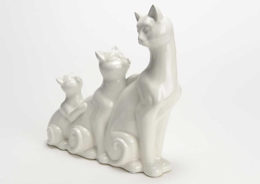 Chat Trio En Ceramique Blanche L 30 Cm Amadeus Am