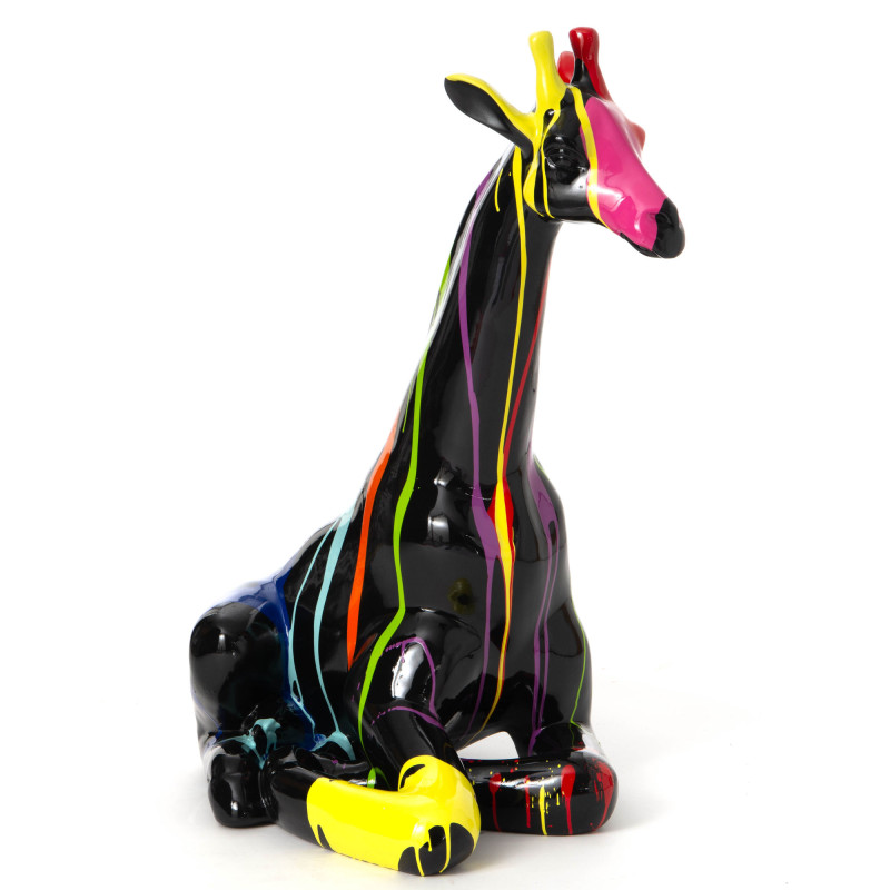 Statue Girafe noire et multicolore