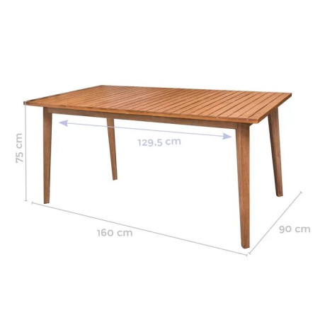 Table rectangulaire acacia massif extérieur 160X90X75 cm