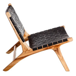 Fauteuil en bois de teck et cuir