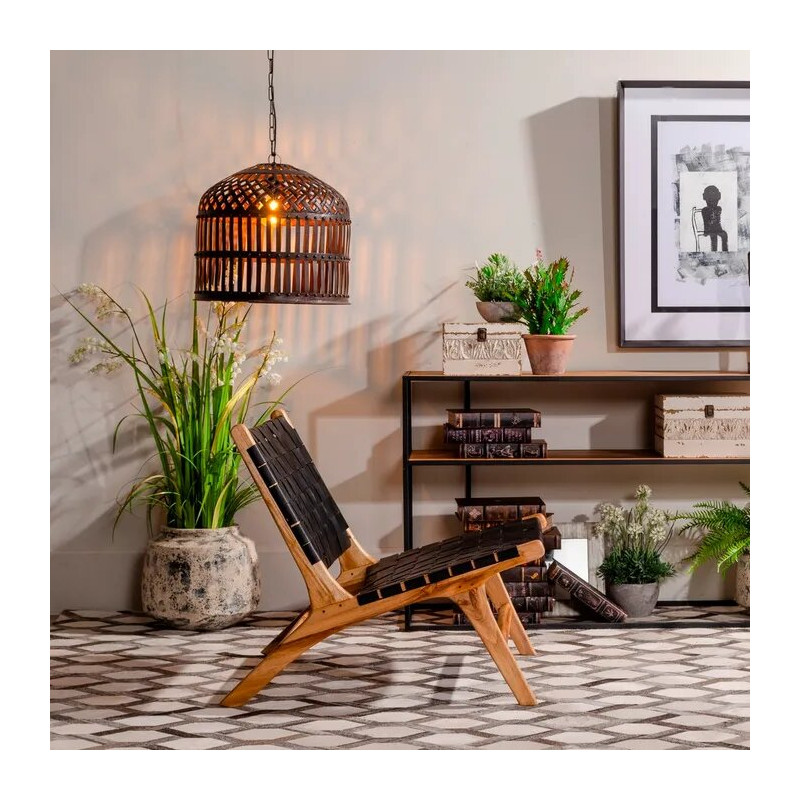 Fauteuil en bois de teck et cuir