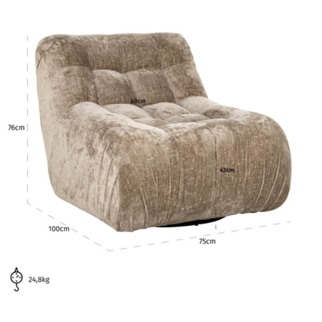 Fauteuil Rosy pivotant taupe chenille